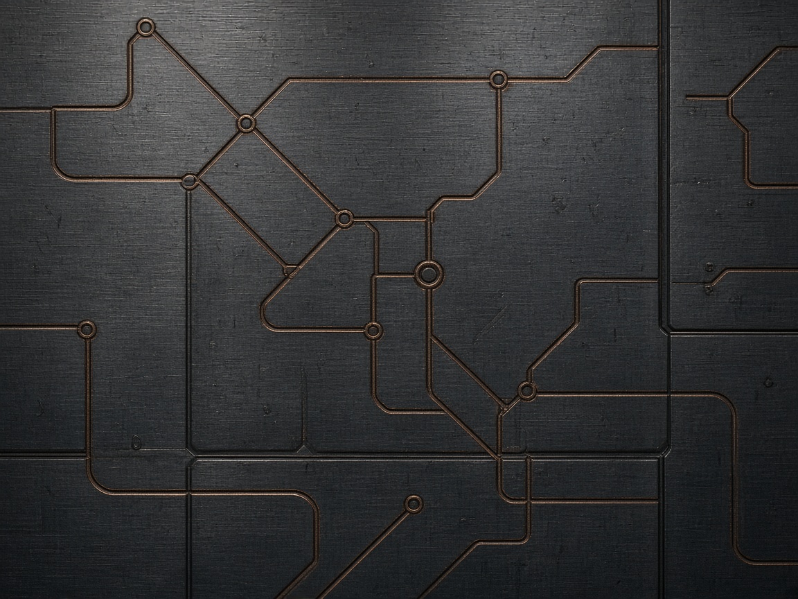 Etched copper pathway texture on dark metal