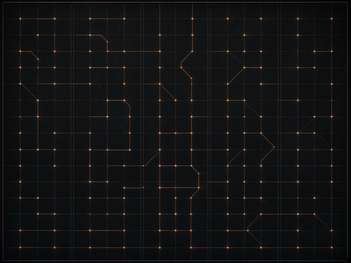 Geometric drain pathway map in copper on dark grid